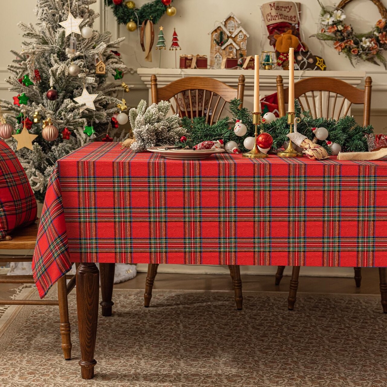 Christmas Checkered Tartan Rectangle Tablecloth - Red Buffalo Plaid Xmas Table Cloths, Stain Resistant Washable Table Cover for Dining/Parties/Holiday Decor, 54 x 80 Inch